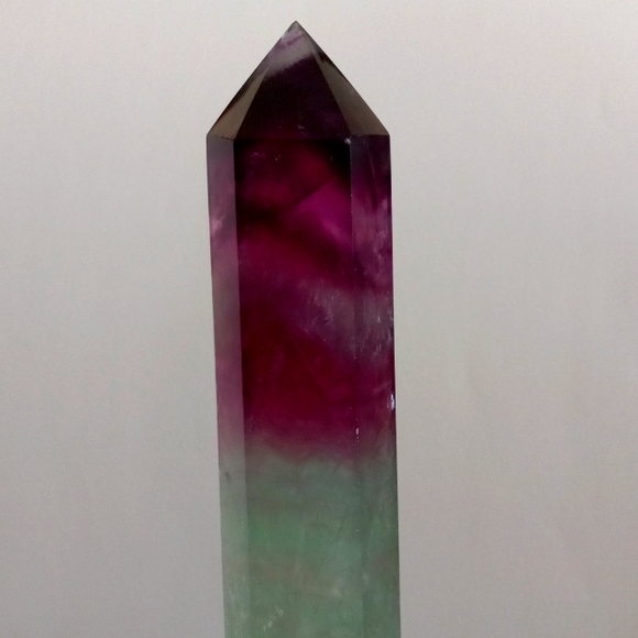 Flourite crystal obelisk tower. Purple, silver & mint green. 11" height. - Picture 6 of 9